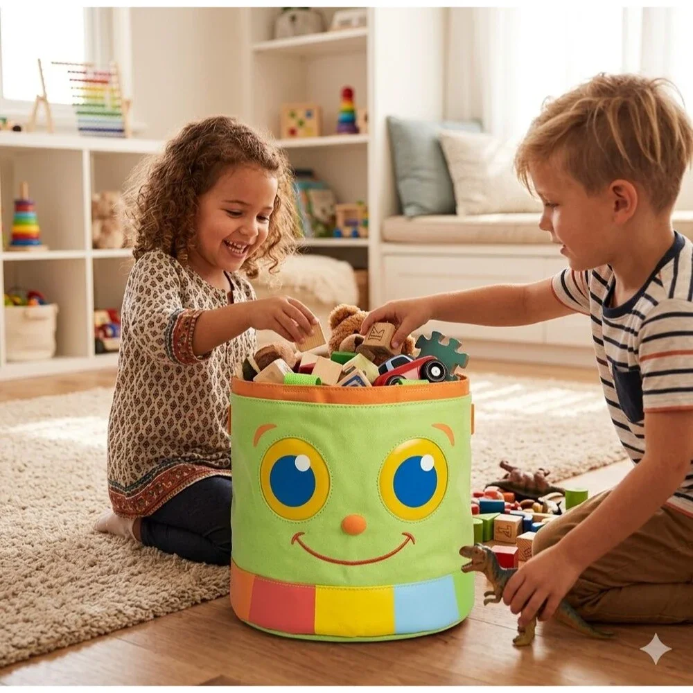 Melissa & Doug Kids Storage Tote – Bug/Frog Toy Organizer Basket – Green